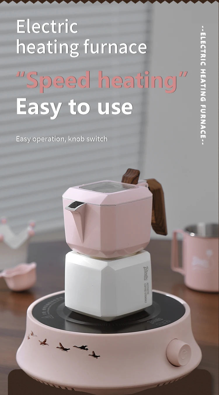 BINCOO Double Valve Moka Pot Square Coffee Pot Espresso Pot Coffee Extraction Maker Set for Home and Outdoor Electric Stove 220v