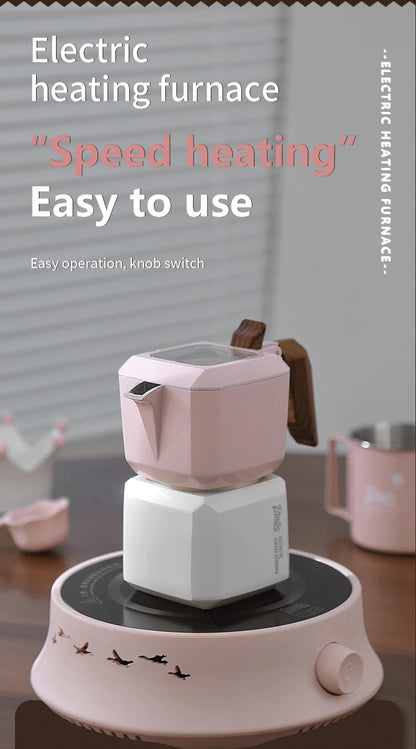 BINCOO Double Valve Moka Pot Square Coffee Pot Espresso Pot Coffee Extraction Maker Set for Home and Outdoor Electric Stove 220v
