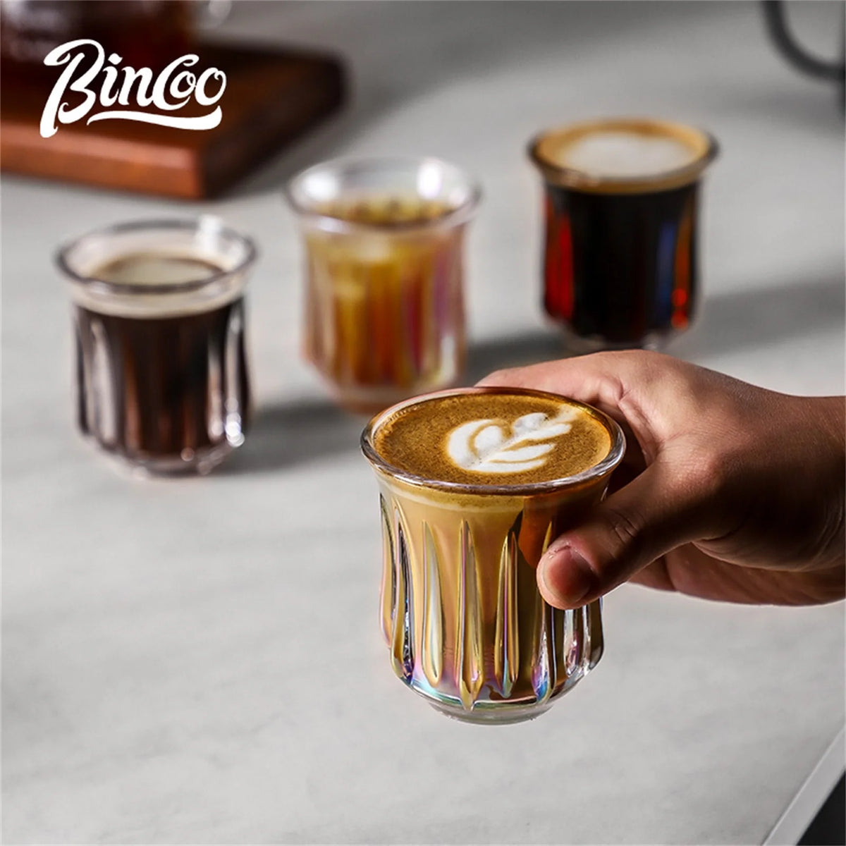 BINCOO 160ml Glass Coffee Cup Drinking Glasses for Espresso Cappuccino Latte Mug Juice Cocktails Home Kitchen Barista Glassware