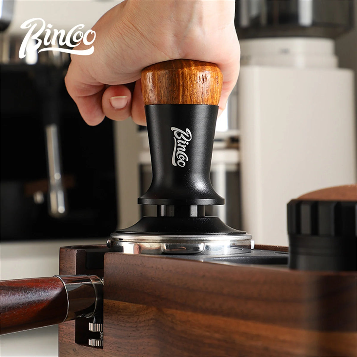 Bincoo Wooden Espresso Tamping Stand Set: Tamper+Distributor, 51/58mm Dual-Size, Barista Organizer