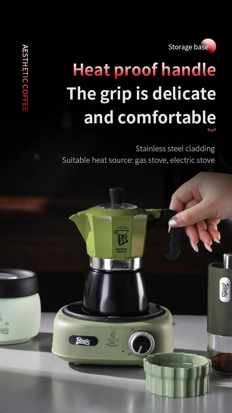 Bincoo Double Valve Moka Pot Espresso Machine Extraction Thermostatic Coffee Mocha Pot Set Outdoor Italian Home Barista Utensils
