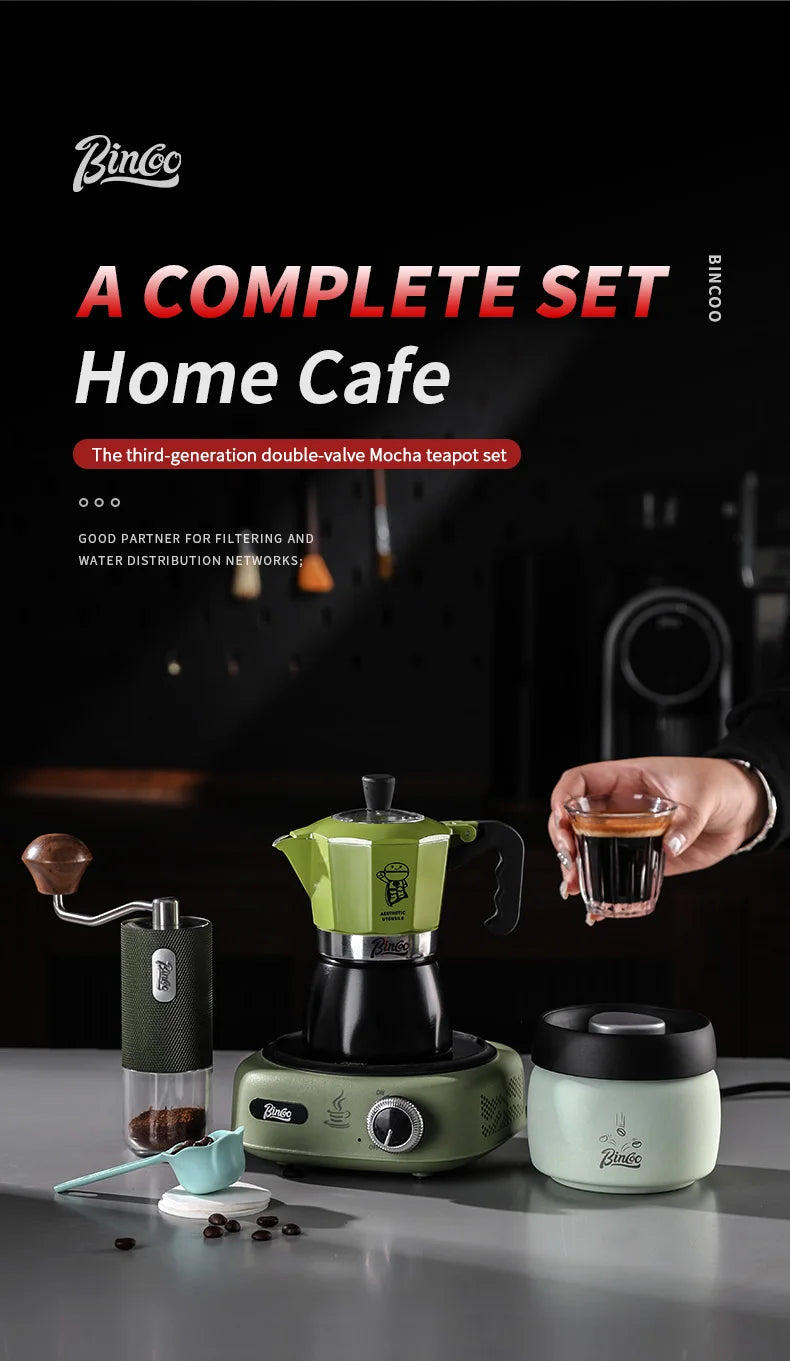 Bincoo Double Valve Moka Pot Espresso Machine Extraction Thermostatic Coffee Mocha Pot Set Outdoor Italian Home Barista Utensils