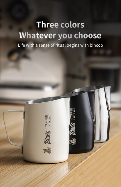 BINCOO Milk Frothing Pitcher 420ml Milk Frother Cup Espresso Steaming Pitcher Stainless Steel Milk Frother Jug Home Barista Tool