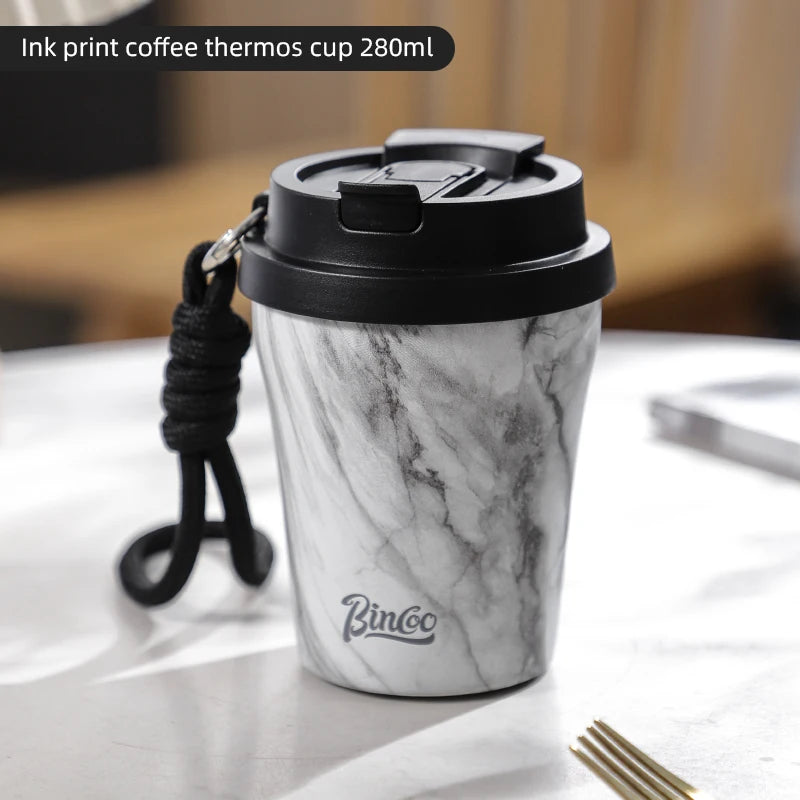 Bincoo Wood Grain Pattern Coffee Thermal Cup 500ml Coffee Travel Mug Insulated Vaccum Portable 304 Stainless Steel Thermos Jug