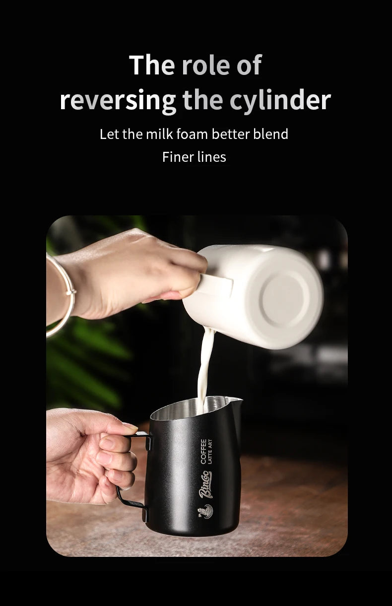 BINCOO Milk Frothing Pitcher 420ml Milk Frother Cup Espresso Steaming Pitcher Stainless Steel Milk Frother Jug Home Barista Tool