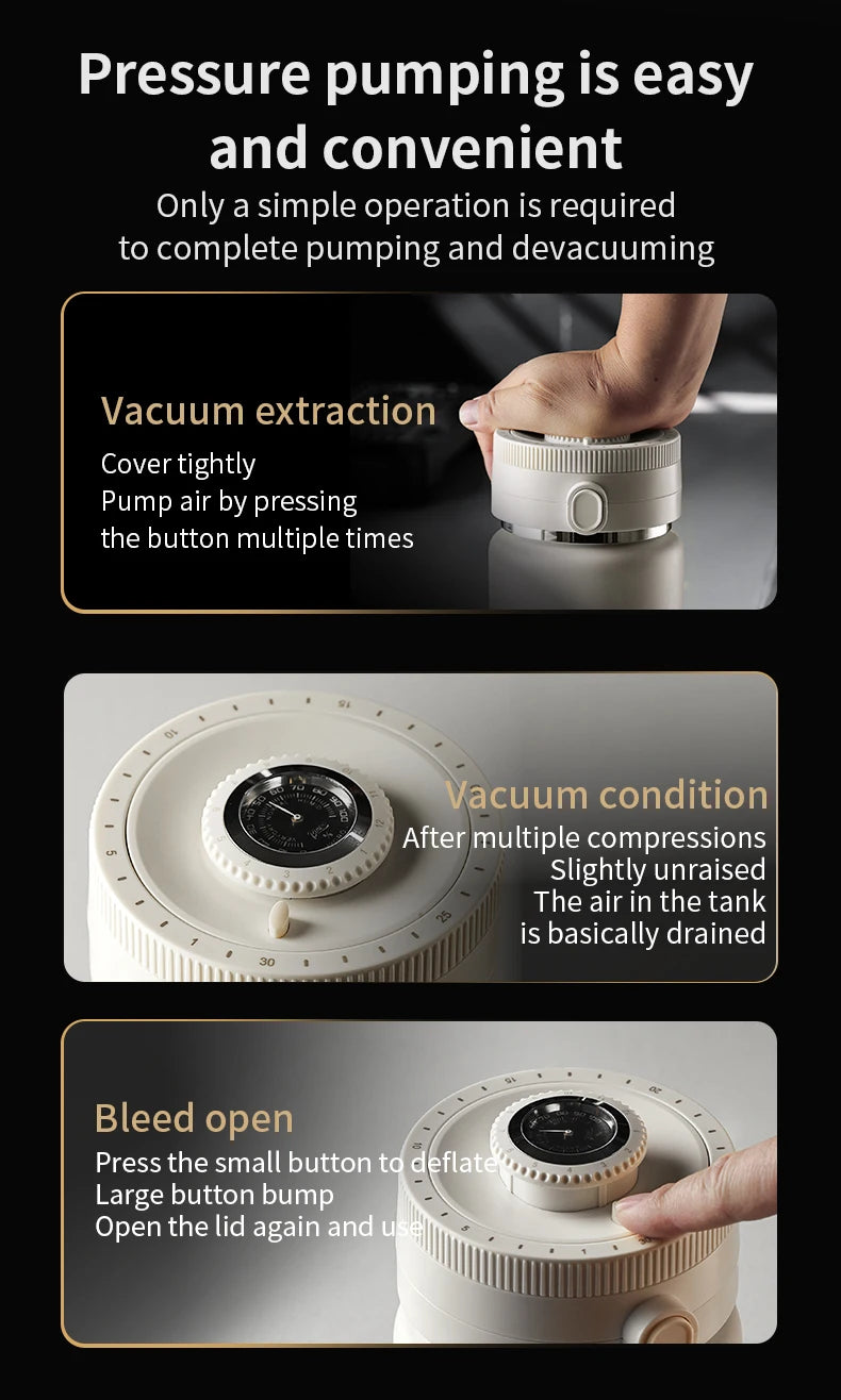 Bincoo Coffee Bean Vacuum Sealed Tank Stainless Steel Grain Tea Nut Keep Fresh Storage Jars Kitchen Airtight Sealed Cans 1000ML