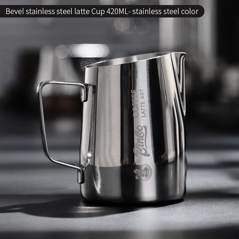Bincoo Stainless Steel Milk Frothing Pitcher 420/520ml Cappuccino Latte Art  Jug Chic Home Barista Accessories Latte cup and jar