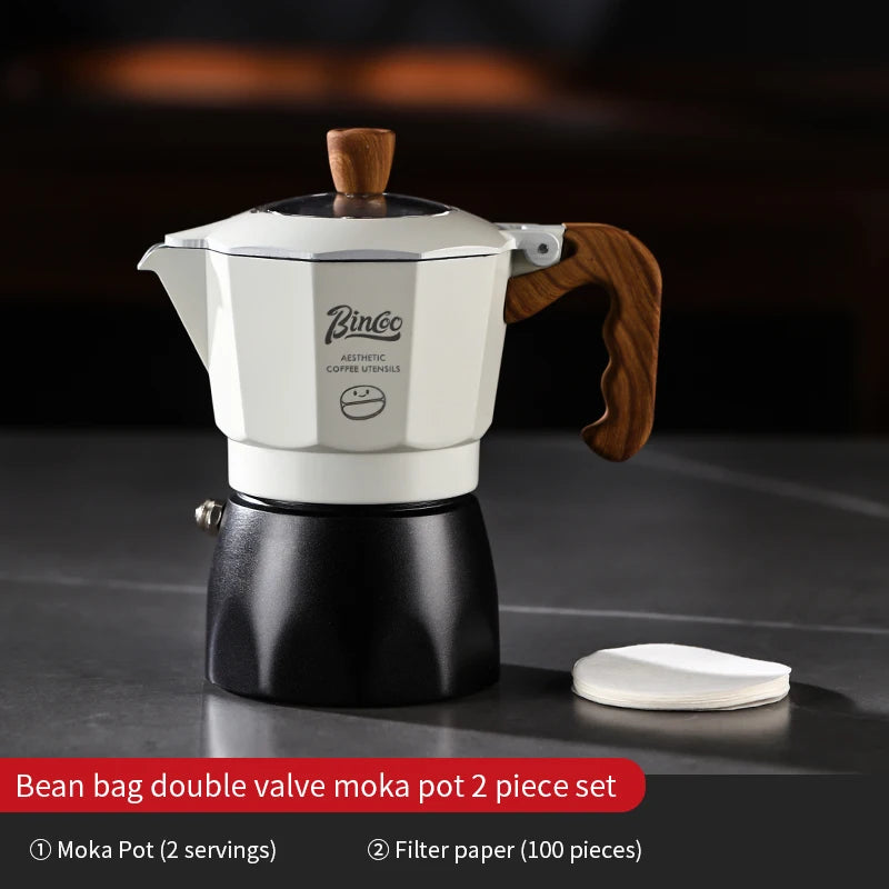 Bincoo Dual Valve Moka Pot Set , Espresso Coffee Maker, Portable Home Machine, Outdoor Use