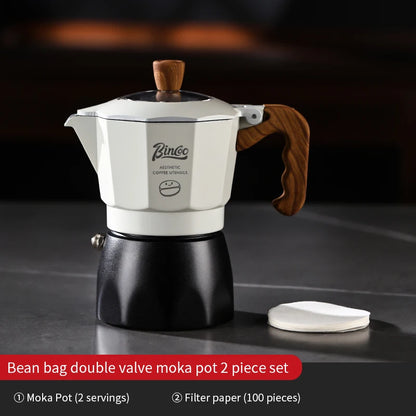 Bincoo Dual Valve Moka Pot Set , Espresso Coffee Maker, Portable Home Machine, Outdoor Use