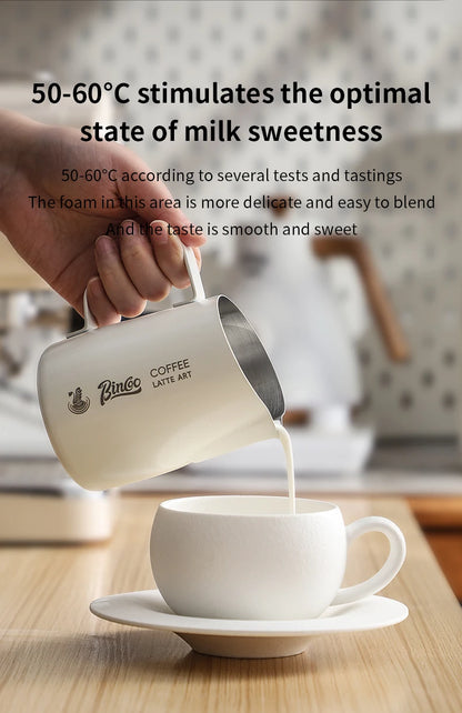 BINCOO Milk Frothing Pitcher 420ml Milk Frother Cup Espresso Steaming Pitcher Stainless Steel Milk Frother Jug Home Barista Tool