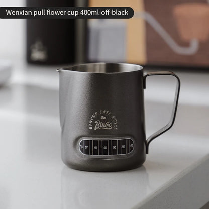 Bincoo Round Spout Coffee Pitcher with Temp Display, Stainless Steel Milk Frother Jug for Latte Art, Espresso Accessory