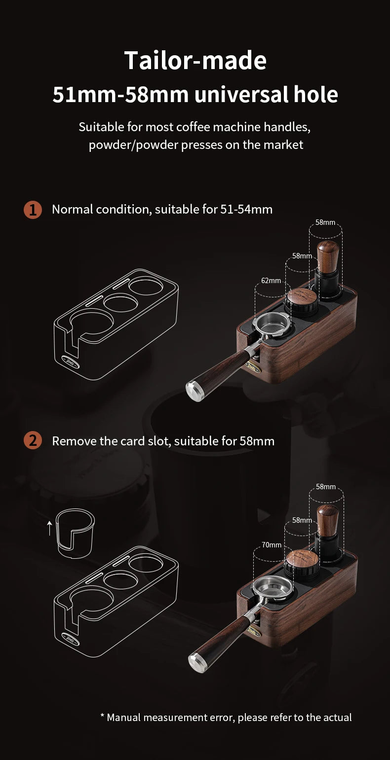 Bincoo Solid Wood Coffee Tamping Stand, Fits 51/58mm Portafilters, Espresso Distributor Base, Barista Tool