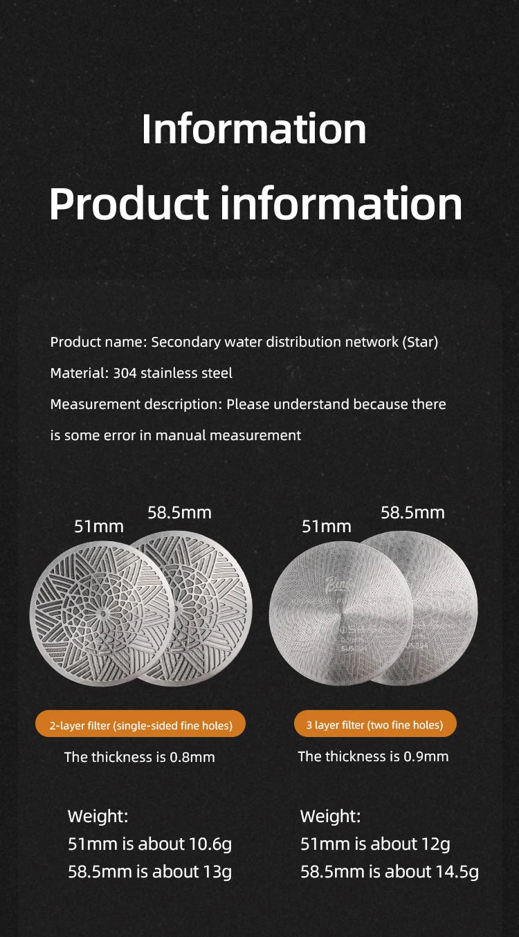 Secondary water distribution network Italian coffee handle, sintered plate, stainless steel extraction filter, three-layer 51/58
