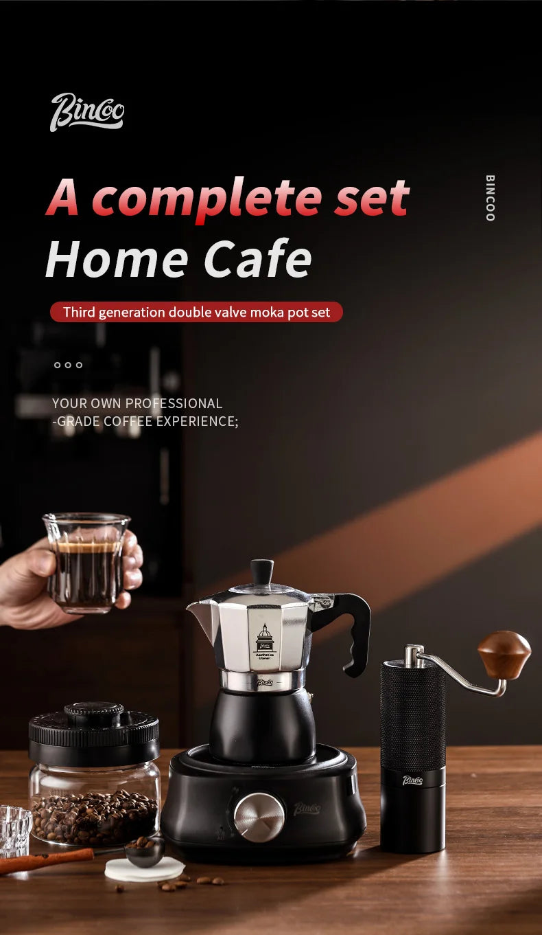 BINCOO Dual Valve Moka Pot Extraction Espresso Maker Hand Brewed Coffee Mocha Pot Italian Home Outdoor Barista Accessories