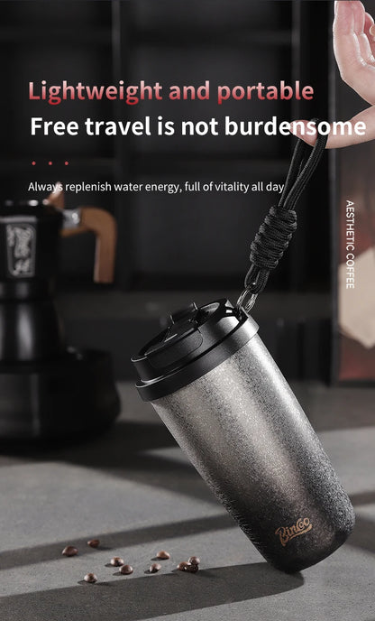 Bincoo 500Ml 304 Stainless Steel Coffee Cup Vacuum Insulated Travel Cup Gradient Color Portable Insulated Cup With Lifting Rope