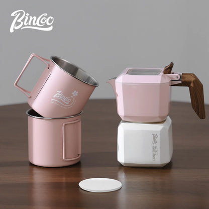 BINCOO Double Valve Moka Pot Square Coffee Pot Espresso Pot Coffee Extraction Maker Set for Home and Outdoor Electric Stove 220v