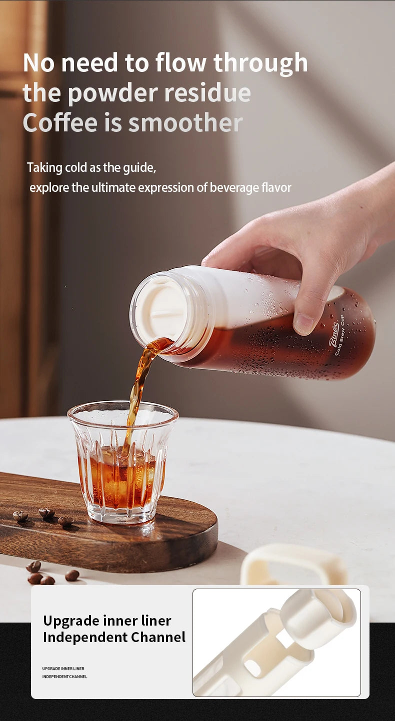 BINCOO Hand Brewed Cold Extraction Bottle Portable Cold Brew Coffee Pot Accompanying Cup Outdoor Lemon Juice Smoothie Filter Cup