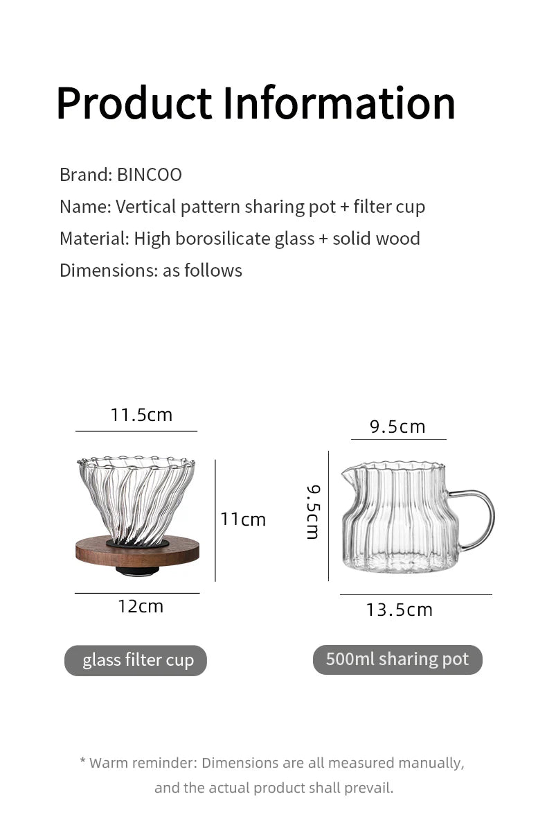 Bincoo 500ml Pour Over Coffee Maker Set Glass Carafe Coffee with Glass Coffee Filter Drip Coffee Maker Set for Home or Office