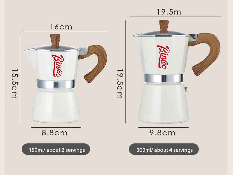 Bincoo Coffee Moka Pot Aluminum 300ml Mocha Pot Classic Italian Espresso Pot Kitchen Home Barista Coffee Machine Accessories