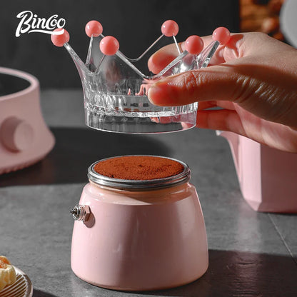 Bincoo Crown Style Coffee Distributor for Moka Pot, Powder Filling & Tamping Tool, Barista Accessory with Leveling Base