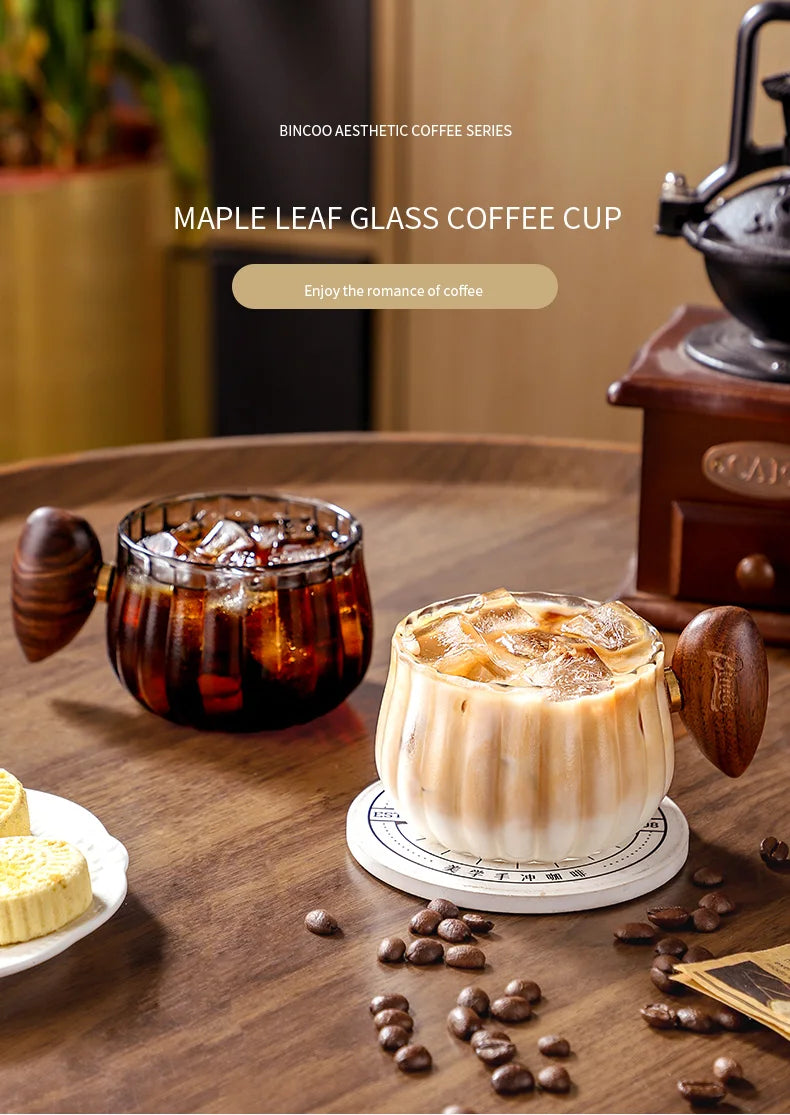 New Stripe Heat-resistant High Boron Silicon Glass Coffee Mug With Wooden Handle Ice American Latte Cup Breakfast Milk Tea Cup