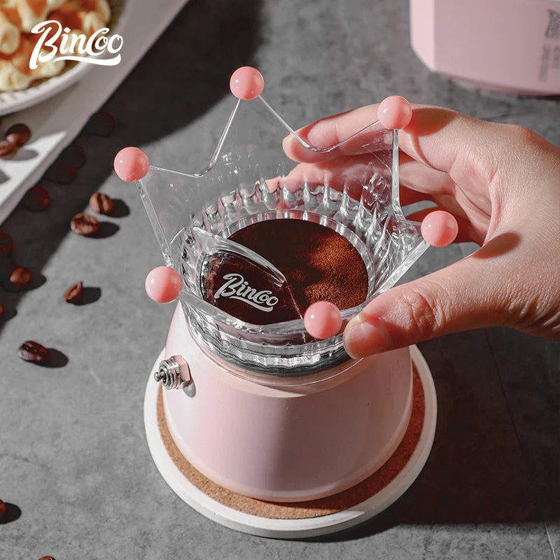 Bincoo Crown Style Coffee Distributor for Moka Pot, Powder Filling & Tamping Tool, Barista Accessory with Leveling Base