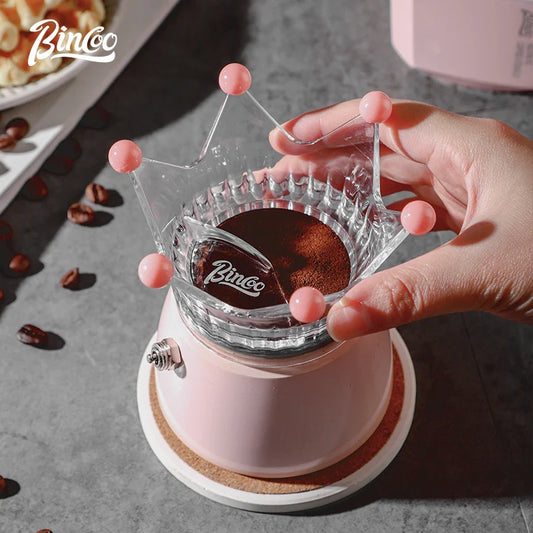 Bincoo Crown Style Coffee Distributor for Moka Pot, Powder Filling & Tamping Tool, Barista Accessory with Leveling Base