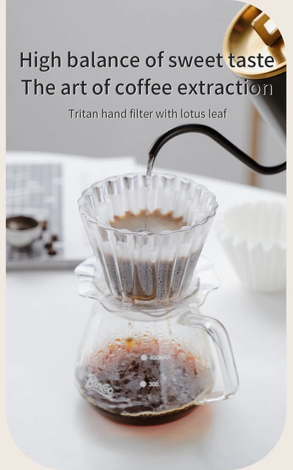 Bincoo  Basket Coffee Dripper Crystal Eye Pour Over Coffee Filter Tritan 1-2Cups Coffee Maker Flat Bottom Increase Uniformity