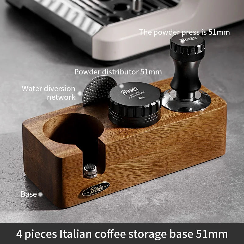 Bincoo-Walnut Coffee Press Base, Powder Distributor Set, Italian Handle, Universal Appliance Tool, Storage Base, 51mm, 58mm