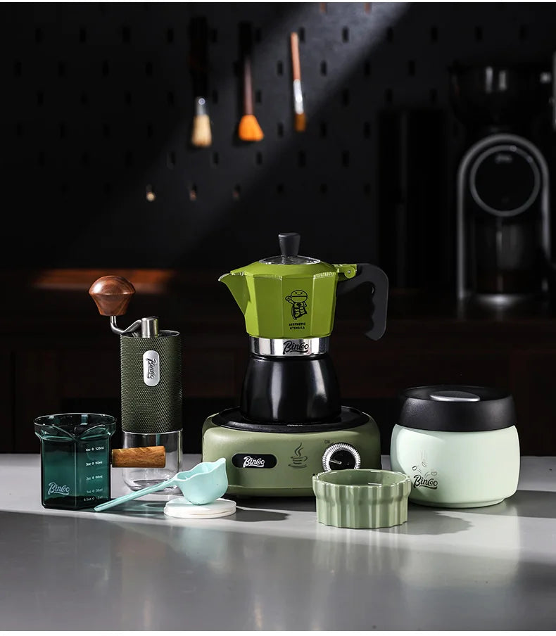 Bincoo Double Valve Moka Pot Espresso Machine Extraction Thermostatic Coffee Mocha Pot Set Outdoor Italian Home Barista Utensils