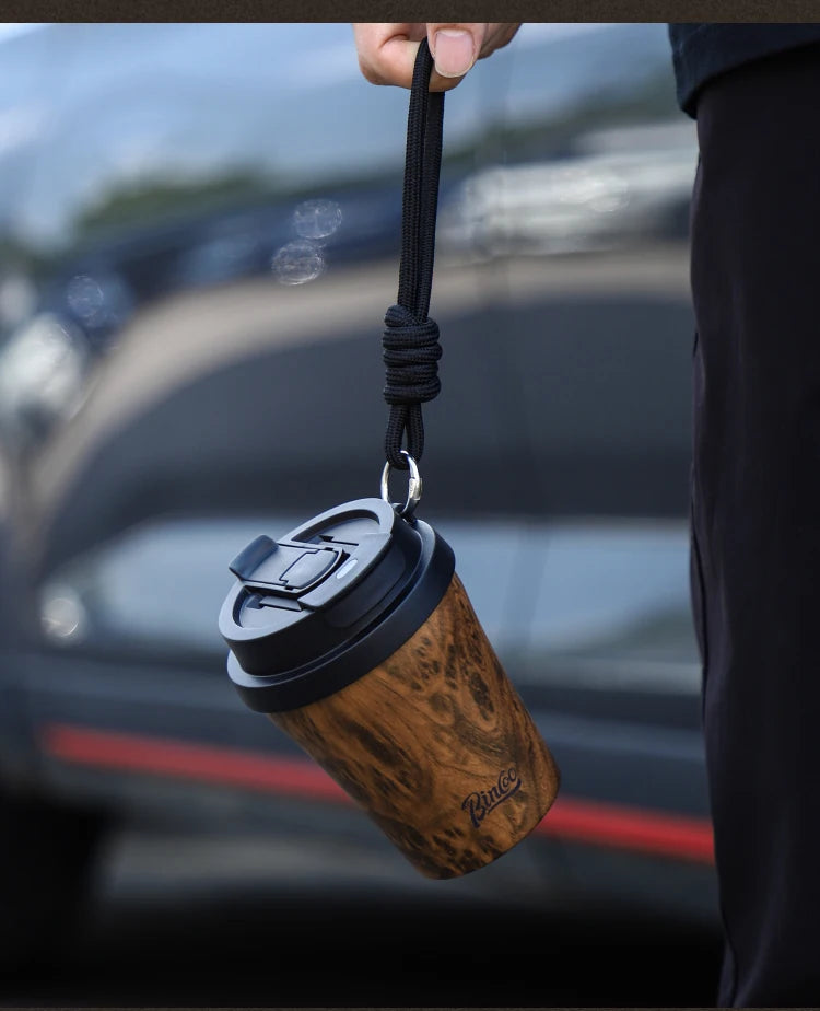 Bincoo Wood Grain Pattern Coffee Thermal Cup 500ml Coffee Travel Mug Insulated Vaccum Portable 304 Stainless Steel Thermos Jug