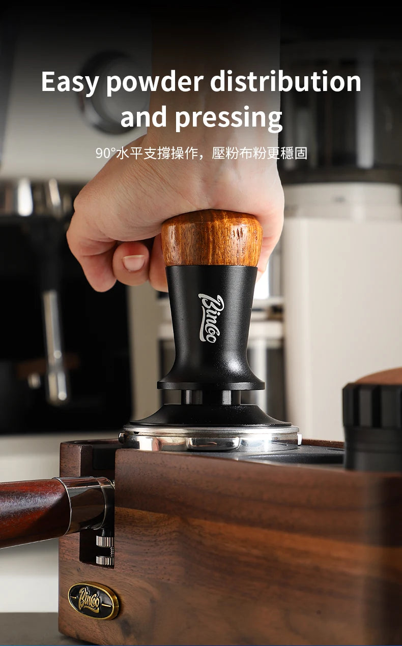 Bincoo Wooden Espresso Tamping Stand Set: Tamper+Distributor, 51/58mm Dual-Size, Barista Organizer