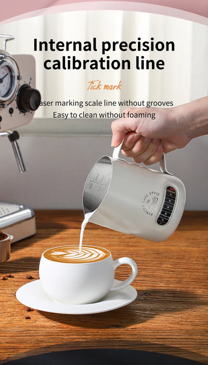 Bincoo Round Spout Coffee Pitcher with Temp Display, Stainless Steel Milk Frother Jug for Latte Art, Espresso Accessory