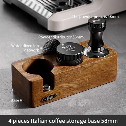 Bincoo-Walnut Coffee Press Base, Powder Distributor Set, Italian Handle, Universal Appliance Tool, Storage Base, 51mm, 58mm