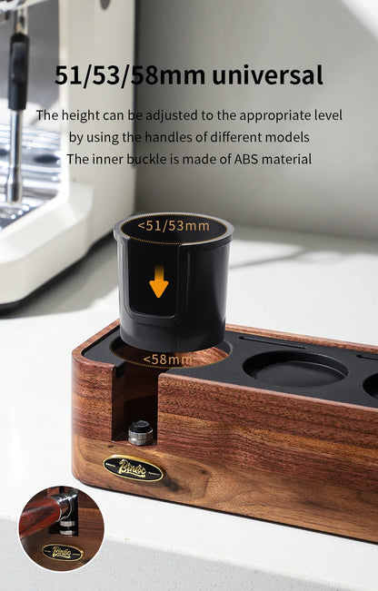Bincoo Wooden Espresso Tamping Stand Set: Tamper+Distributor, 51/58mm Dual-Size, Barista Organizer