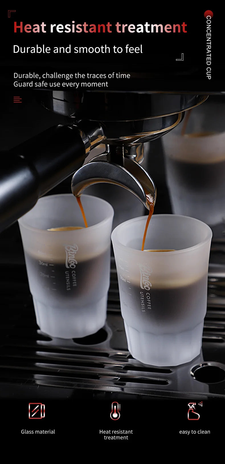 BINCOO Espresso Glass Measuring Cup 50ML Clear Shot Glasses Coffee Mugs Set Espresso Measuring Cup Tools Milk Frothing Pitcher