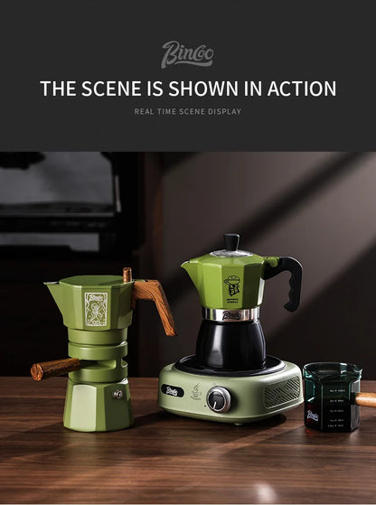 Bincoo Double Valve Moka Pot Espresso Machine Extraction Thermostatic Coffee Mocha Pot Set Outdoor Italian Home Barista Utensils