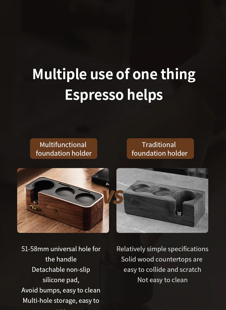 Bincoo Solid Wood Coffee Tamping Stand, Fits 51/58mm Portafilters, Espresso Distributor Base, Barista Tool