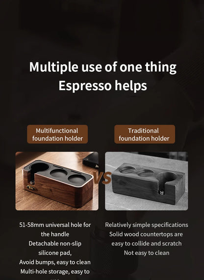 Bincoo Solid Wood Coffee Tamping Stand, Fits 51/58mm Portafilters, Espresso Distributor Base, Barista Tool