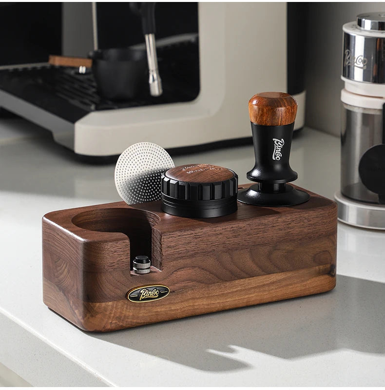 Bincoo Wooden Espresso Tamping Stand Set: Tamper+Distributor, 51/58mm Dual-Size, Barista Organizer