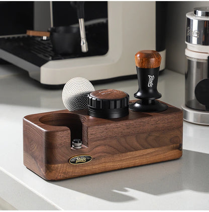 Bincoo Wooden Espresso Tamping Stand Set: Tamper+Distributor, 51/58mm Dual-Size, Barista Organizer