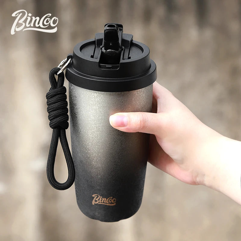 Bincoo 500Ml 304 Stainless Steel Coffee Cup Vacuum Insulated Travel Cup Gradient Color Portable Insulated Cup With Lifting Rope