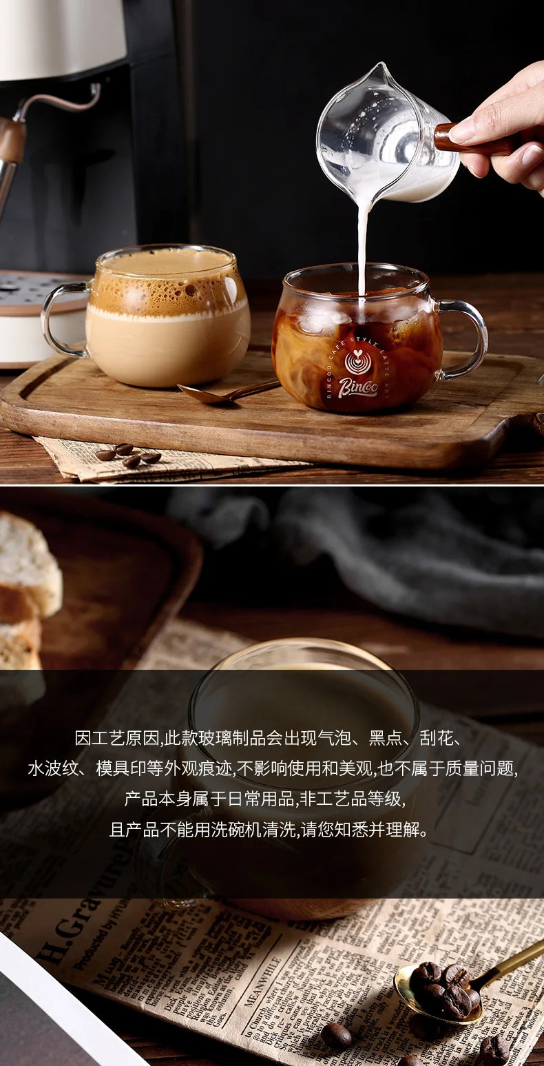 Bincoo 280ml Heat Resistant High Borosilicate Glass Mug Coffee Cup with Handle Office Tea Milk Water Cup Clear Cups Espresso mug