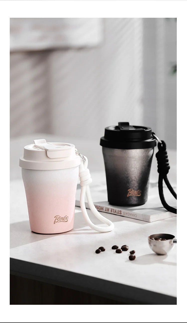 Coffee Insulated Cup 280ML Outdoor Portable Ice Cup Travel Coffee Mug Spill Proof With Lid Car Direct Drinking Thermos Cup