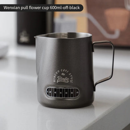 Bincoo Round Spout Coffee Pitcher with Temp Display, Stainless Steel Milk Frother Jug for Latte Art, Espresso Accessory