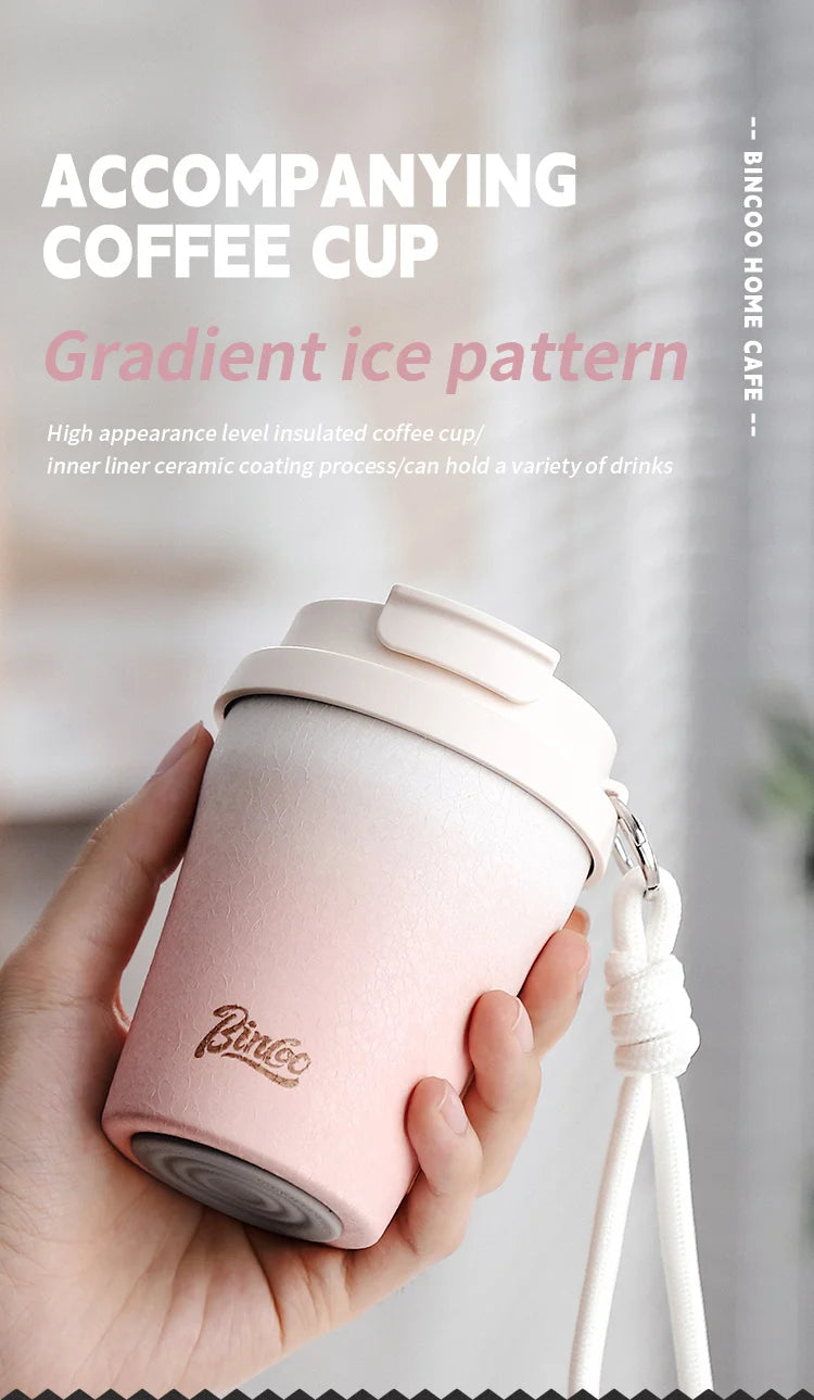 Coffee Insulated Cup 280ML Outdoor Portable Ice Cup Travel Coffee Mug Spill Proof With Lid Car Direct Drinking Thermos Cup