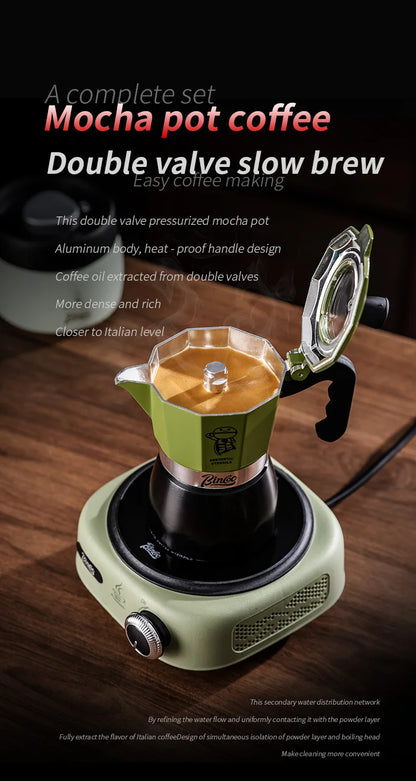 Bincoo Double Valve Moka Pot Espresso Machine Extraction Thermostatic Coffee Mocha Pot Set Outdoor Italian Home Barista Utensils