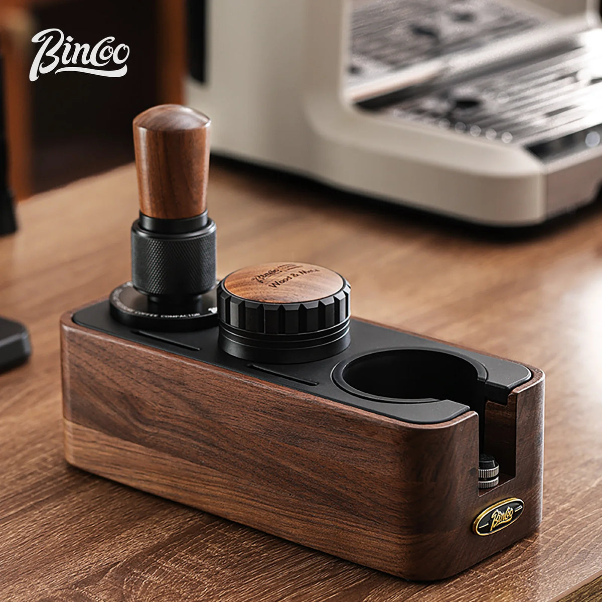 Bincoo Solid Wood Coffee Tamping Stand, Fits 51/58mm Portafilters, Espresso Distributor Base, Barista Tool