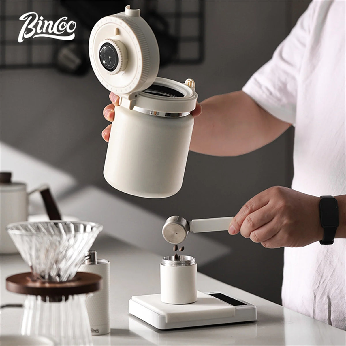 Bincoo Coffee Bean Vacuum Sealed Tank Stainless Steel Grain Tea Nut Keep Fresh Storage Jars Kitchen Airtight Sealed Cans 1000ML