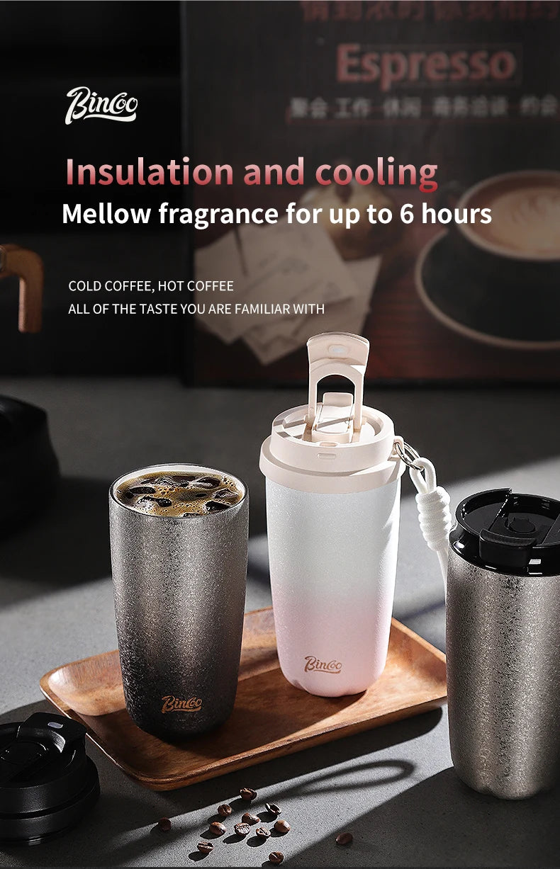 Bincoo 500Ml 304 Stainless Steel Coffee Cup Vacuum Insulated Travel Cup Gradient Color Portable Insulated Cup With Lifting Rope